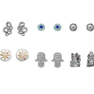 Vera Wang Crystal Star, Hamsa & Cat Earring Set